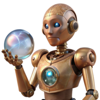 stunning traditional A humanoid robot, with intricate clockwork mechanisms visible beneath its transparent skin, contemplates a glowing orb. Soft, ambient lighting, steampunk style 4K png