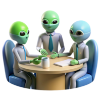 élégant contemporain une groupe de extraterrestre diplomates, avec diverse et inhabituel physiologies, recueillies autour une négociation tableau. officiel, neutre éclairage, photoréaliste style professionnel png