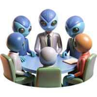 extraordinary traditional A group of alien diplomats, with diverse and unusual physiologies, gathered around a negotiation table. Formal, neutral lighting, photorealistic style detailed png