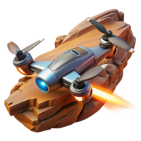 dramatic creative A futuristic racing drone, with sleek aerodynamic lines and glowing engine trails, speeds through a canyon on Mars. Bright, sunny lighting, photorealistic style authentic png