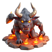 serene modern A powerful minotaur, with glowing red eyes, charging through a labyrinth of jagged rocks, lit by flickering torches. Comic book style exclusive png