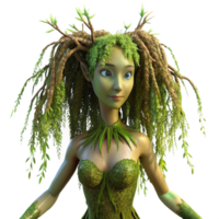 extraordinary abstract A graceful dryad emerging from a willow tree, her skin textured like bark, adorned with luminous moss, bathed in soft, dappled sunlight. Pre-Raphaelite style authentic png