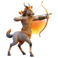 wonderful artistic A wise centaur, with intricate tribal markings, aiming a bow and arrow at a distant target, illuminated by the warm light of a setting sun. Realistic style authentic png