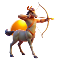 wonderful classic A wise centaur, with intricate tribal markings, aiming a bow and arrow at a distant target, illuminated by the warm light of a setting sun. Realistic style exclusive png
