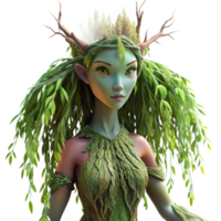 elegant abstract A graceful dryad emerging from a willow tree, her skin textured like bark, adorned with luminous moss, bathed in soft, dappled sunlight. Pre-Raphaelite style 4K png