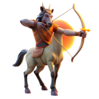 vibrant minimalist A wise centaur, with intricate tribal markings, aiming a bow and arrow at a distant target, illuminated by the warm light of a setting sun. Realistic style genuine png