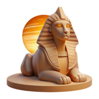 serene creative A stoic sphinx, with intricate hieroglyphic markings, gazing into the distance, bathed in the warm, orange light of a desert sunrise. Egyptian art style professional png