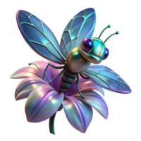 stunning vintage A genetically modified alien insect, with iridescent wings and glowing bioluminescent markings, perched on a futuristic flower. Macro photography style, natural lighting high quality png
