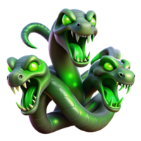 magnificent modern A fearsome hydra, with multiple serpentine heads, spewing venom, illuminated by an eerie green glow. Surrealist style 4K png