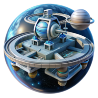 serene minimalist A futuristic space station, orbiting a gas giant, with intricate docking bays and rotating sections. Realistic lighting, hard sci-fi style detailed png
