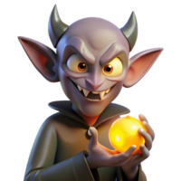 beautiful traditional A mischievous imp, with pointed ears and a wicked grin, holding a glowing orb, lit by flickering candlelight. Gothic style high resolution png