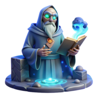 dramatic abstract A wise old oracle, with glowing eyes, reading runes on a stone tablet, surrounded by swirling mist, lit by an ethereal blue light. Fantasy art style high resolution png