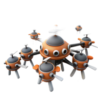 stunning creative A swarm of mechanical drones patrolling a smog-filled cityscape, orange and grey color palette, harsh lighting, graphic novel style high resolution png