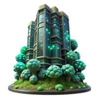 elegant rustic A dilapidated skyscraper overgrown with bioluminescent fungi, viewed from a low angle, ethereal lighting, hyperrealistic style high quality png