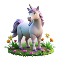 wonderful modern A benevolent unicorn, with a glowing horn, grazing in a meadow of wildflowers, bathed in soft sunlight. Fantasy art style authentic png