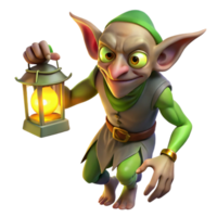 impressive modern A mischievous goblin, with pointed ears and sharp claws, stealing a jewel, lit by the flickering light of a lantern. Comic book style authentic png