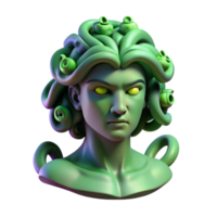wonderful contemporary A stoic medusa, with snakes for hair, turning a warrior to stone, bathed in an eerie green light. Greek mythology style high quality png