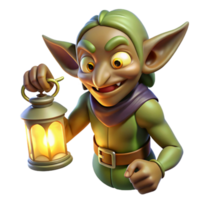 serene creative A mischievous goblin, with pointed ears and sharp claws, stealing a jewel, lit by the flickering light of a lantern. Comic book style authentic png