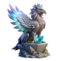 vibrant minimalist A majestic griffin with iridescent feathers, perched atop a crumbling obsidian tower, lit by a single beam of ethereal moonlight. Intricate, hyperrealistic style premium png