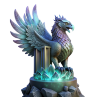 vibrant classic A majestic griffin with iridescent feathers, perched atop a crumbling obsidian tower, lit by a single beam of ethereal moonlight. Intricate, hyperrealistic style genuine png