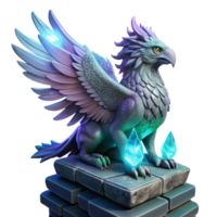 extraordinary traditional A majestic griffin with iridescent feathers, perched atop a crumbling obsidian tower, lit by a single beam of ethereal moonlight. Intricate, hyperrealistic style 4K png