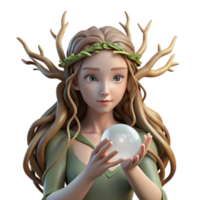elegant artistic A serene dryad with flowing willow branches for hair, cradling a luminous crystal orb, soft, diffused sunlight. Pre-Raphaelite style 4K png