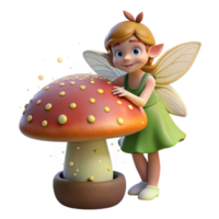 extraordinary rustic A mischievous pixie with gossamer wings, dusting a giant mushroom with sparkling fairy dust, dappled sunlight. Storybook illustration style premium png
