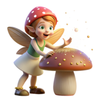 dramatic modern A mischievous pixie with gossamer wings, dusting a giant mushroom with sparkling fairy dust, dappled sunlight. Storybook illustration style exclusive png