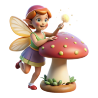 extraordinary contemporary A mischievous pixie with gossamer wings, dusting a giant mushroom with sparkling fairy dust, dappled sunlight. Storybook illustration style 4K png