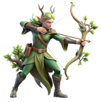 beautiful classic An elegant elven archer with a bow made of twisted vines, aiming at an unseen target, soft, dappled forest light. Digital art style high resolution png