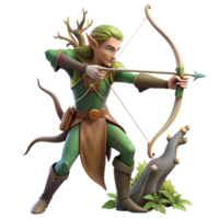 extraordinary creative An elegant elven archer with a bow made of twisted vines, aiming at an unseen target, soft, dappled forest light. Digital art style exclusive png
