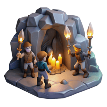 magnífico criativo uma grupo do aventureiros explorando uma escuro, misterioso caverna, luz de tocha. masmorra rastejante arte estilo profissional png