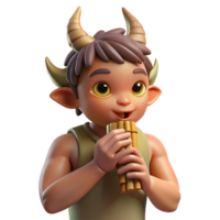 beautiful contemporary A mischievous satyr playing a pan flute in a sun-drenched forest glade, warm, natural lighting. Classical mythology art style authentic png