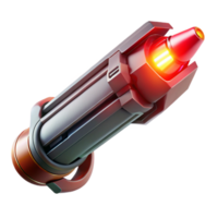 magnificent contemporary A futuristic weapon with a sleek, minimalist design and glowing energy core, floating in mid-air, lit by a dramatic red light. Minimalist style professional png