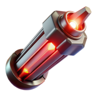 wonderful minimalist A futuristic weapon with a sleek, minimalist design and glowing energy core, floating in mid-air, lit by a dramatic red light. Minimalist style high resolution png