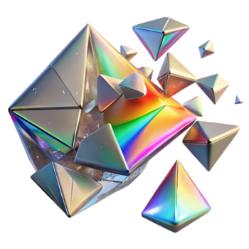 underbar konstnärlig krossade fragment av glas, brytning ljus i en regnbåge spektrum, med en skarp fokus och en realistisk tolkning stil, i en deconstructed abstrakt stil professionell png