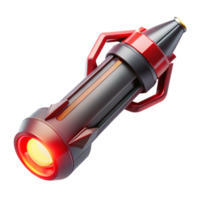 wonderful artistic A futuristic weapon with a sleek, minimalist design and glowing energy core, floating in mid-air, lit by a dramatic red light. Minimalist style authentic png