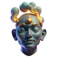 magnificent traditional A wisp of iridescent smoke forming the face of a serene deity, illuminated by a single shaft of golden light, digital painting style high resolution png