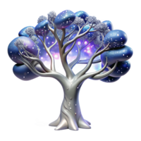 serene traditional A majestic tree with branches of pure silver reaching towards a sky filled with swirling galaxies, space art style original png