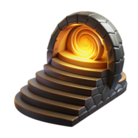 serene vintage A spiraling staircase of obsidian leading to a celestial portal radiating warm, golden light, fantasy art style high quality png
