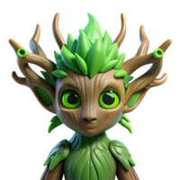 magnifique abstrait une serein forêt esprit avec yeux de émeraude vert, fusion avec le écorce de un ancien chêne, fantaisie art style 4k png