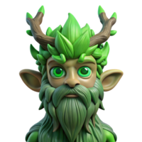 vibrant contemporain une serein forêt esprit avec yeux de émeraude vert, fusion avec le écorce de un ancien chêne, fantaisie art style détaillé png