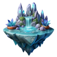 impressive creative A floating island of crystalline rock, adorned with waterfalls of liquid light and ethereal flora, fantasy art style genuine png