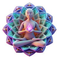impressive modern A solitary figure meditating within a glowing mandala of intricate geometric patterns, psychedelic art style 4K png
