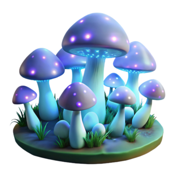 elegant künstlerisch ein Feld von glühend Pilze emittieren ein weich, Biolumineszenz Licht, Erstellen ein magisch, ätherisch Atmosphäre, Fantasie Kunst Stil hoch Auflösung png