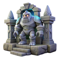 impressive minimalist A stoic stone golem guarding a hidden temple, mysterious and shadowy lighting, concept art style high quality png