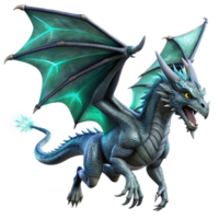 impressive vintage A majestic dragon with scales of obsidian and eyes of burning emerald, soaring through a storm-wracked sky, fantasy art style professional png