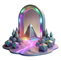 impressive classic A mystical portal shimmering with iridescent light, opening onto a landscape of impossible geometry, surrealism style genuine png