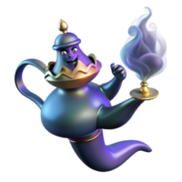 vibrant vintage A powerful djinn emerging from a magic lamp, smoky and mysterious lighting, Arabian Nights style professional png