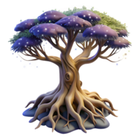 magnificent traditional An ancient, gnarled tree with roots reaching into the earth and branches touching the stars, fantasy art style original png